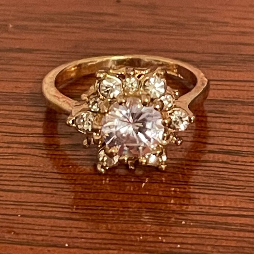 Right hand ring - yellow gold Vermeil? Moissanite? ring size 7 approx.